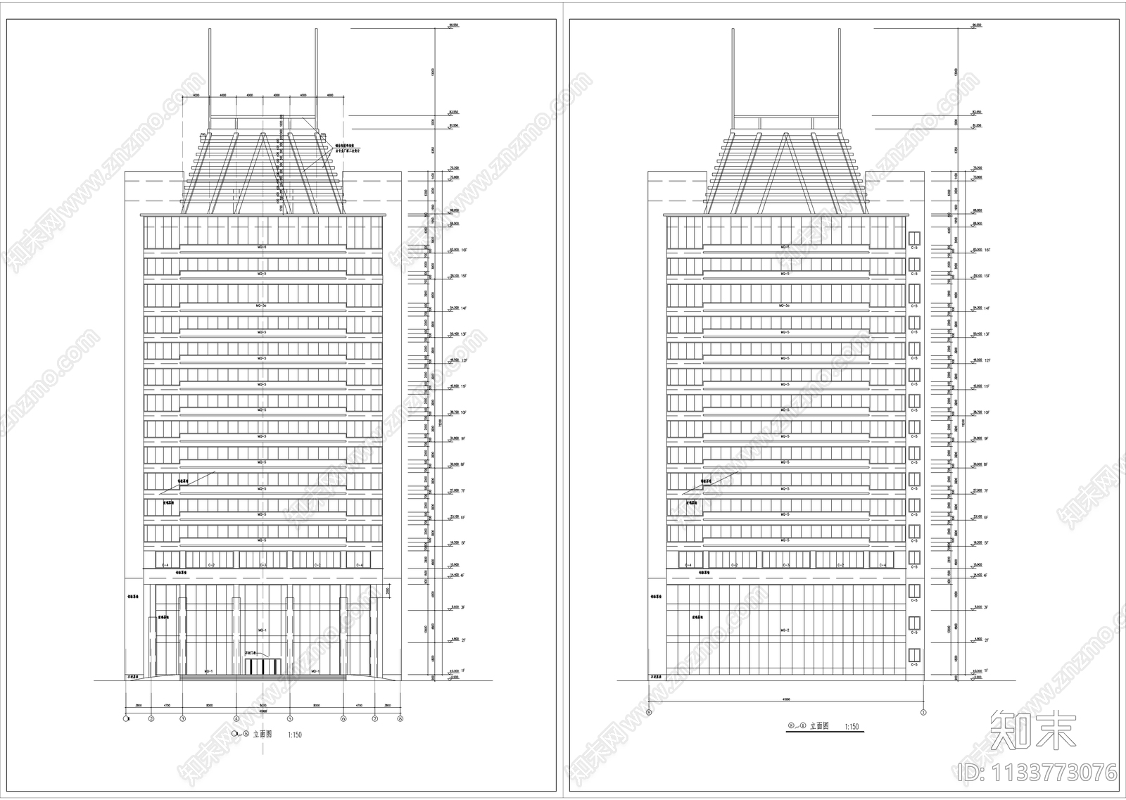 高层办公建筑cad施工图下载【ID:1133773076】