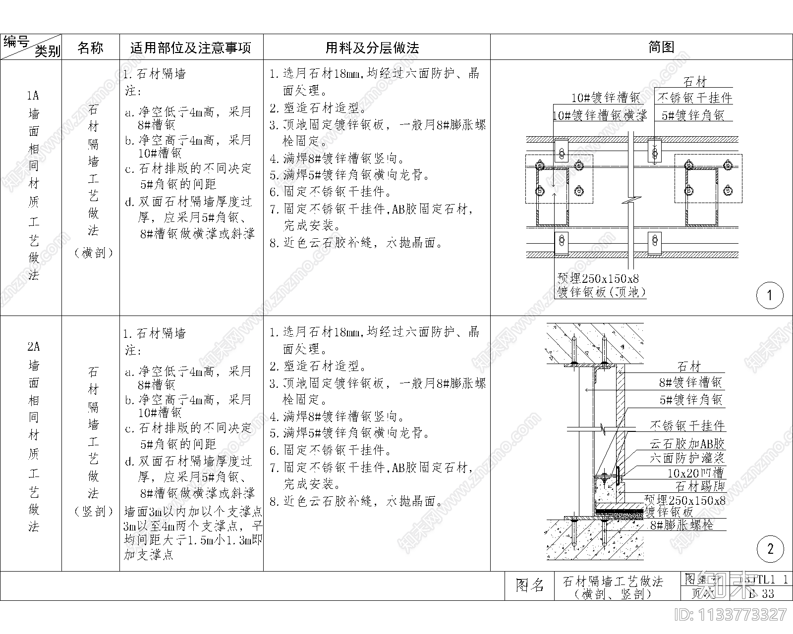 墙面通用节点cad施工图下载【ID:1133773327】