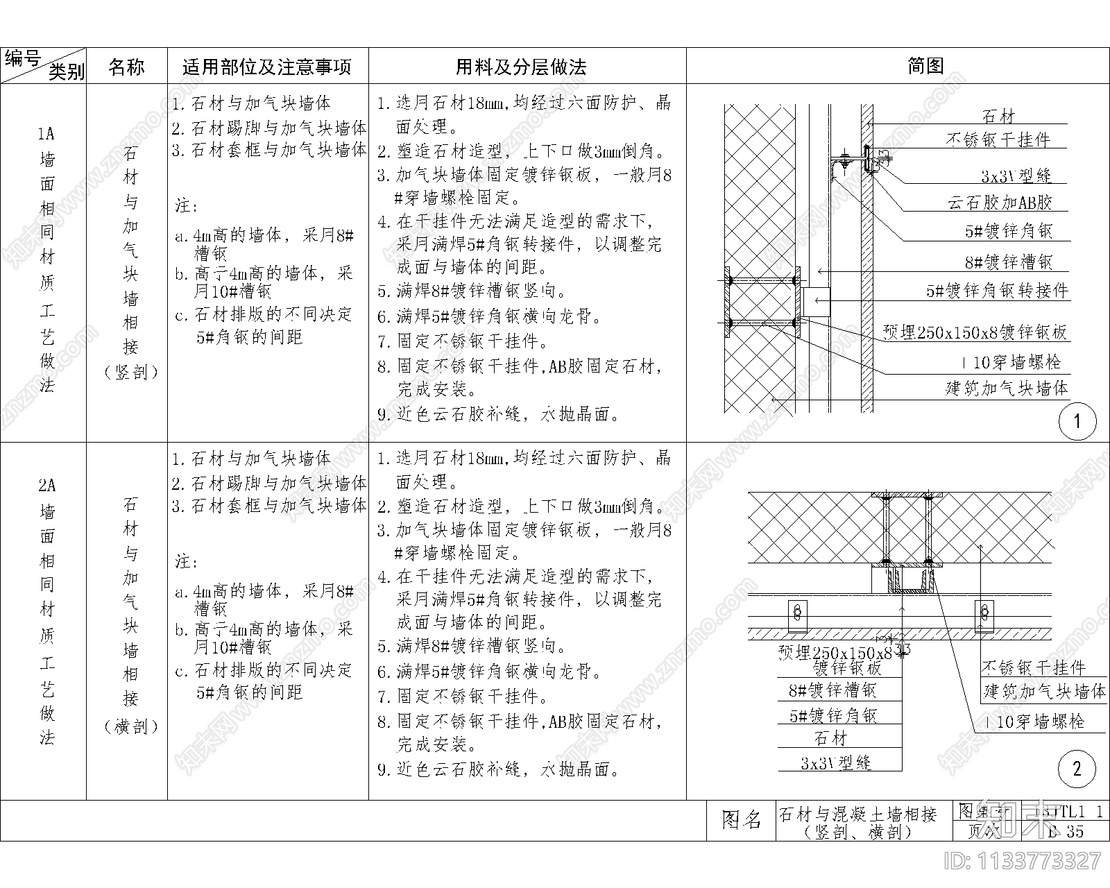 墙面通用节点cad施工图下载【ID:1133773327】