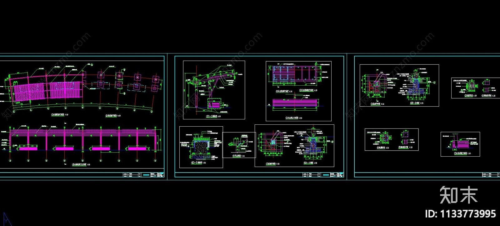 弧形廊架详图cad施工图下载【ID:1133773995】