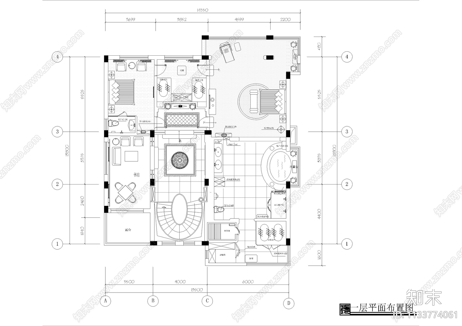 中式别墅室内cad施工图下载【ID:1133774061】