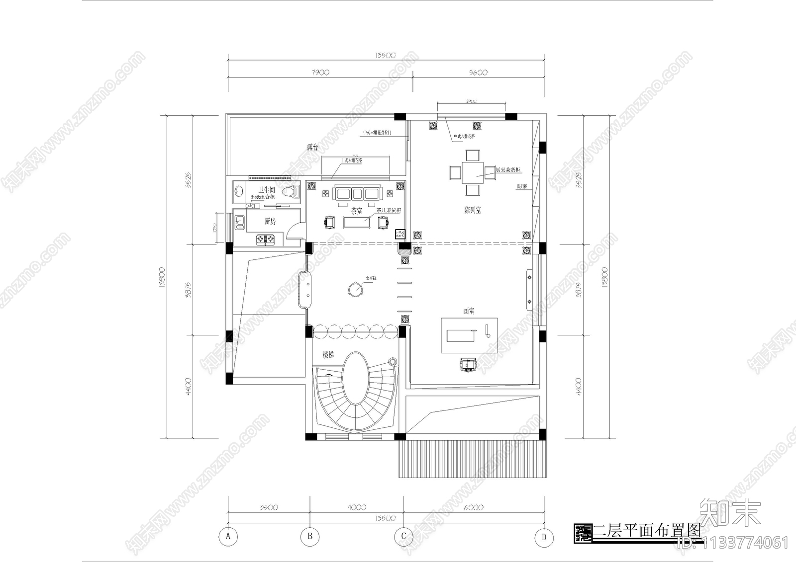 中式别墅室内cad施工图下载【ID:1133774061】