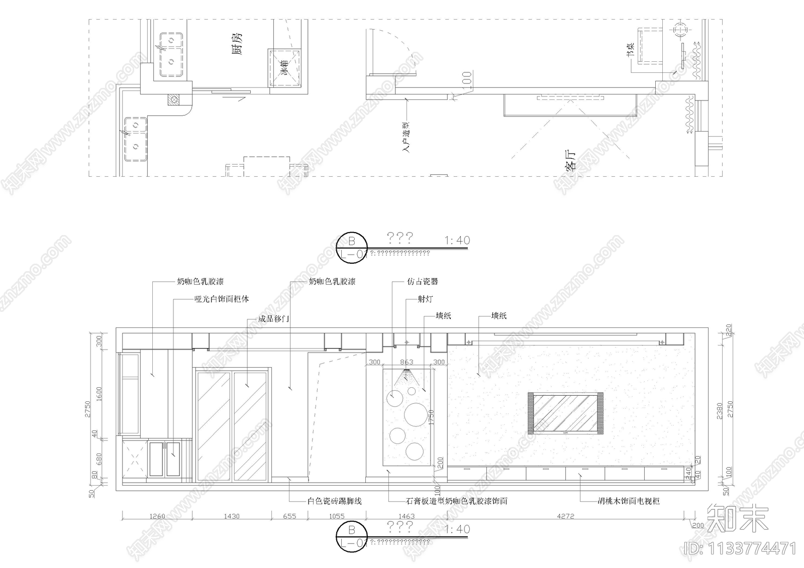 家装平层室内cad施工图下载【ID:1133774471】