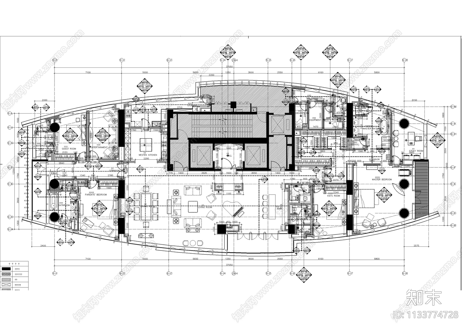 上海绿地大平层样板房全套cad施工图下载【ID:1133774728】