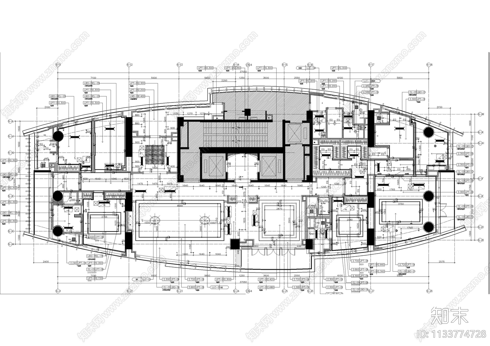 上海绿地大平层样板房全套cad施工图下载【ID:1133774728】