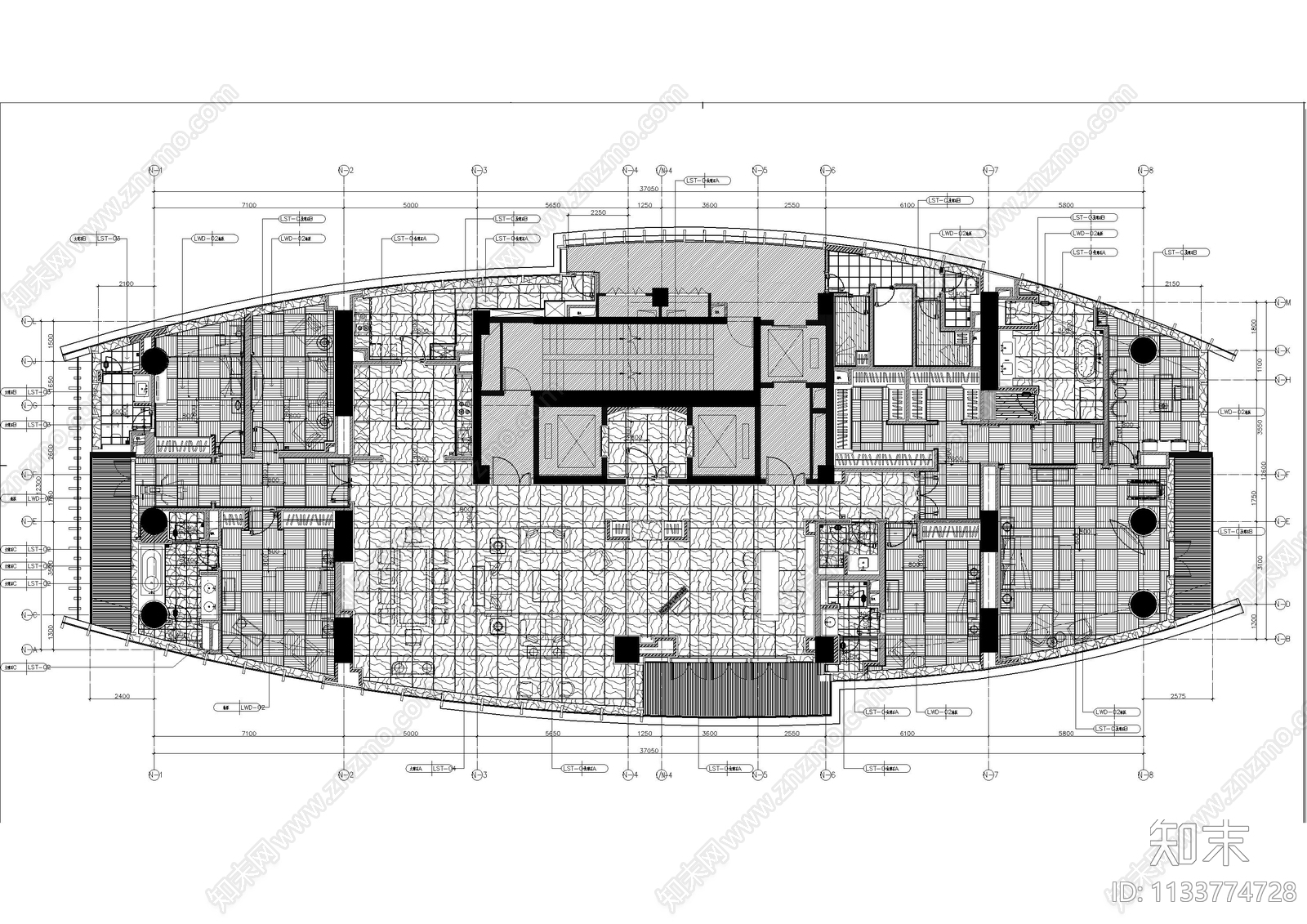 上海绿地大平层样板房全套cad施工图下载【ID:1133774728】