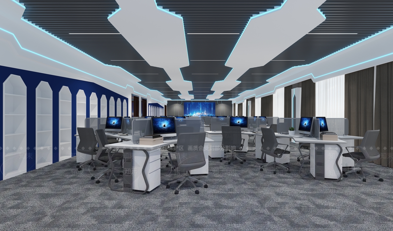 现代科技感公共办公室3D模型下载【ID:1133775189】_知末3d模型网