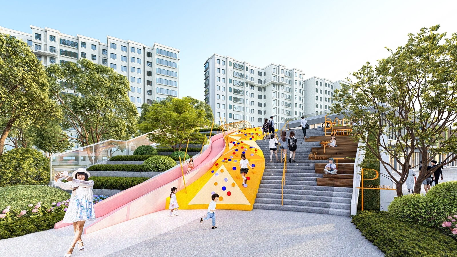 现代儿童参与性台阶景观SU模型下载【ID:1133776246】
