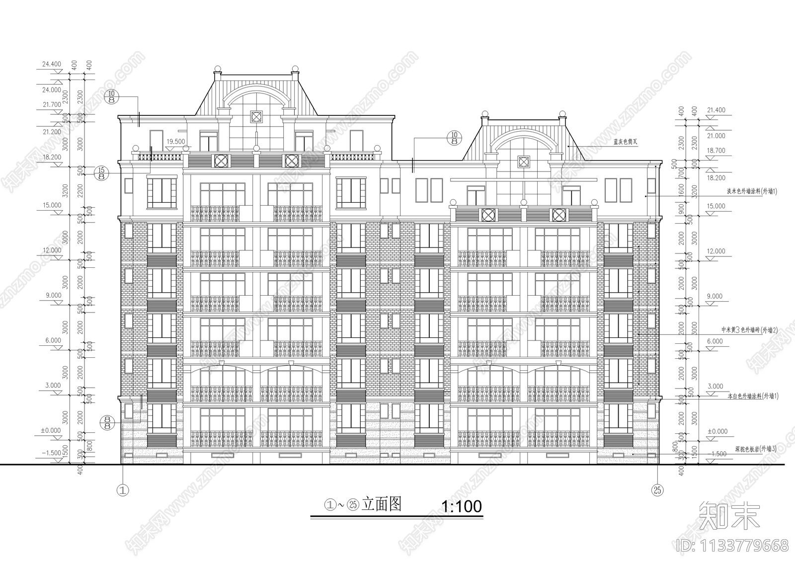 欧式多层建筑cad施工图下载【ID:1133779668】