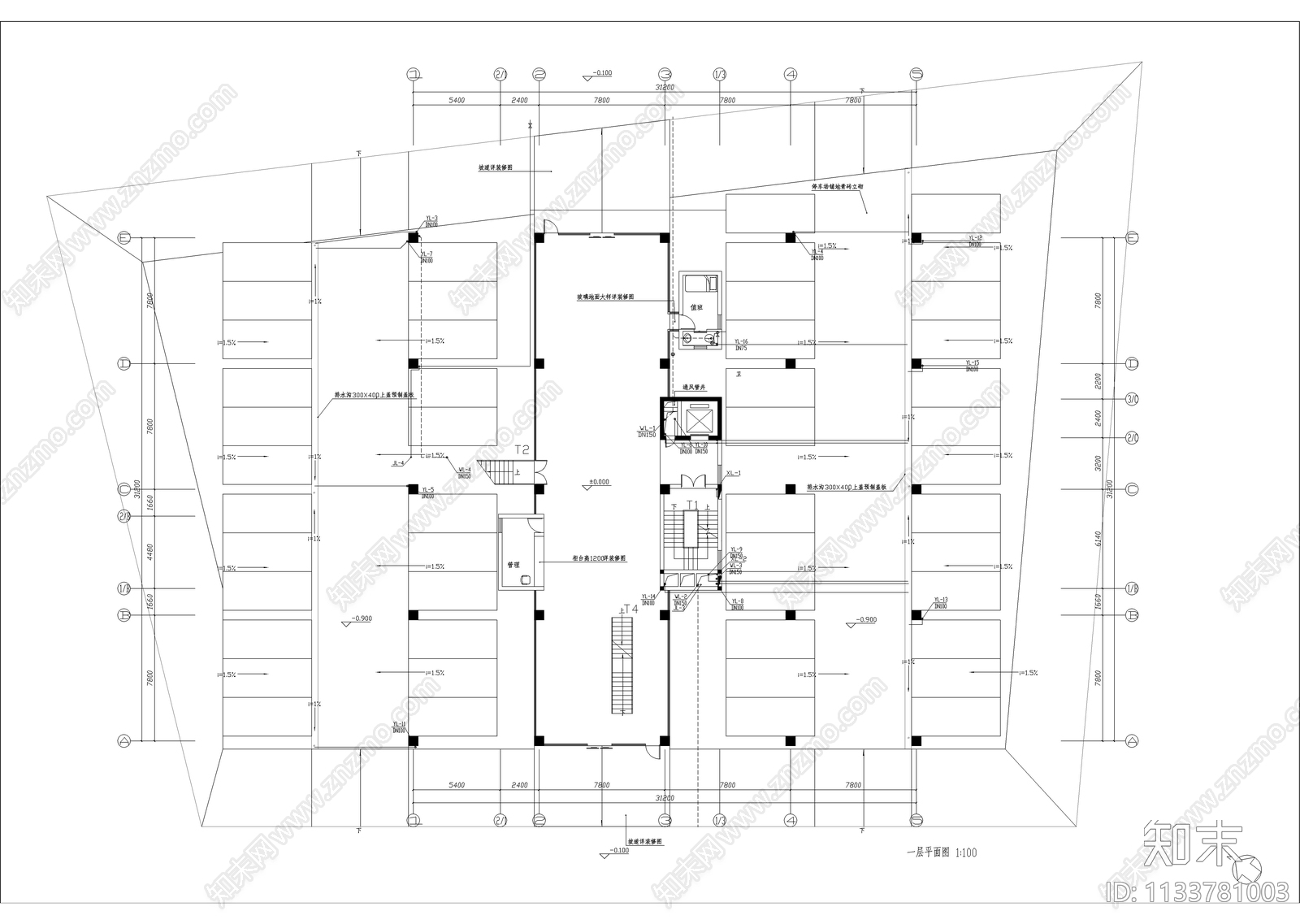 六层超现代办公楼建筑cad施工图下载【ID:1133781003】