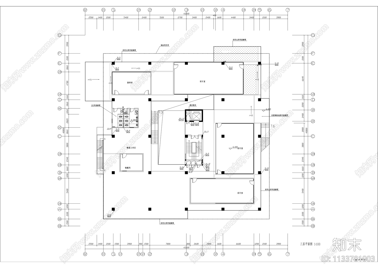 六层超现代办公楼建筑cad施工图下载【ID:1133781003】