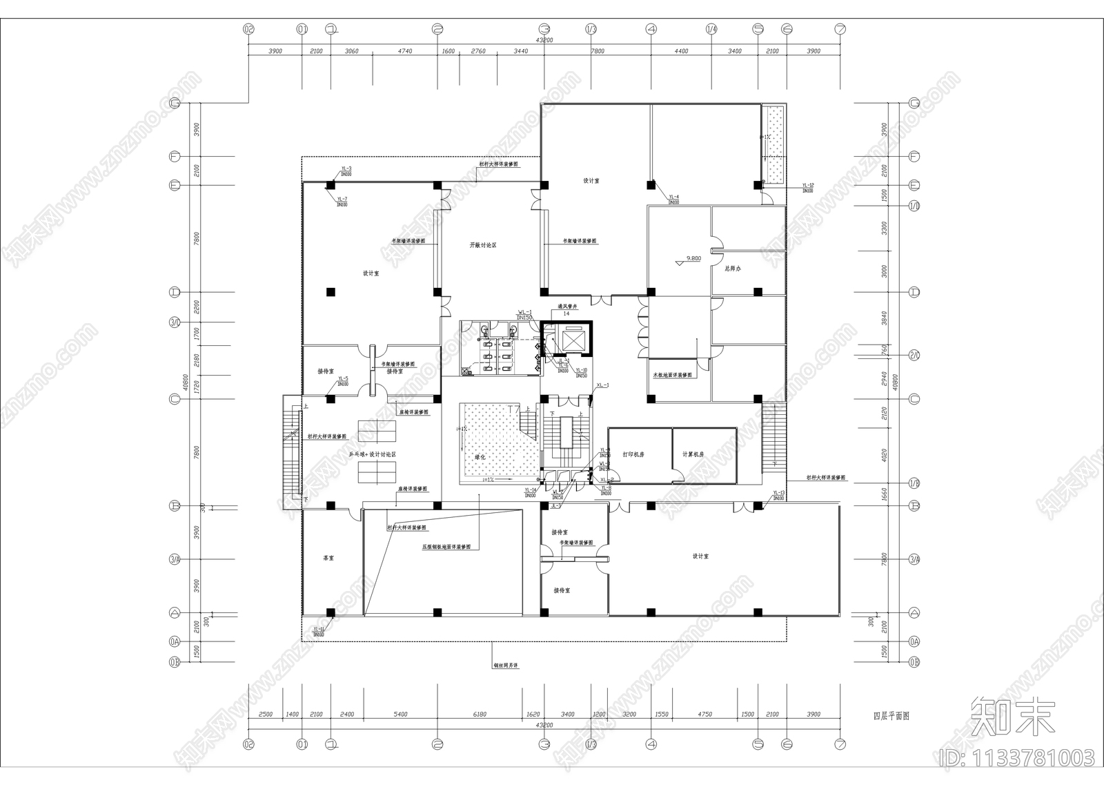 六层超现代办公楼建筑cad施工图下载【ID:1133781003】