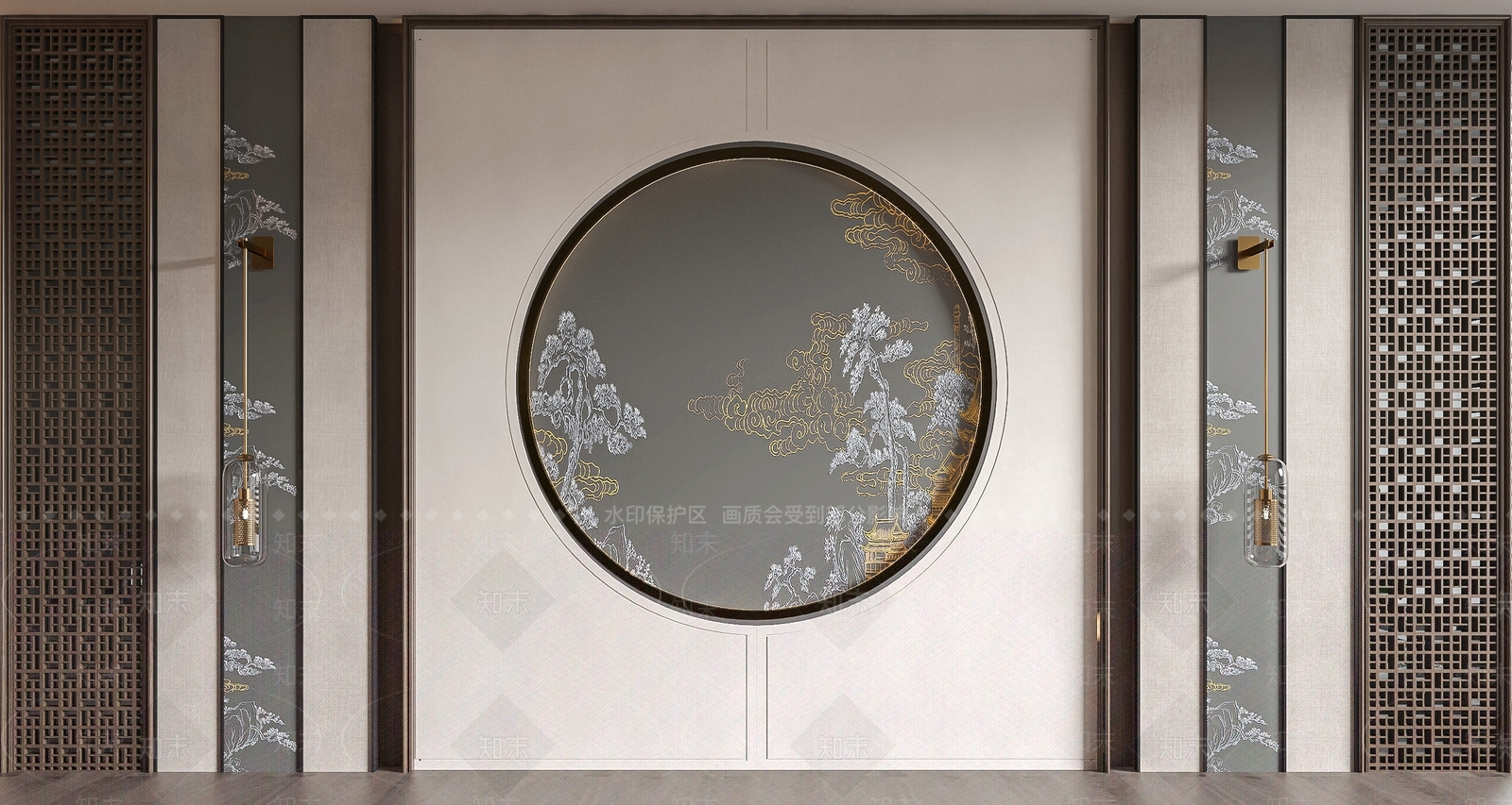 新中式背景墙SU模型精品下载_SketchUp模型_知末网