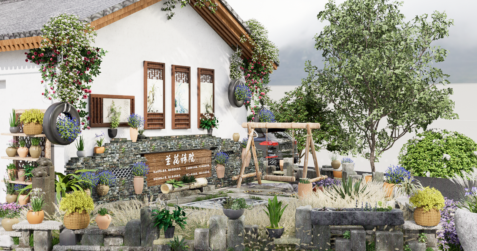 现代乡村庭院SU模型下载【ID:1133785247】