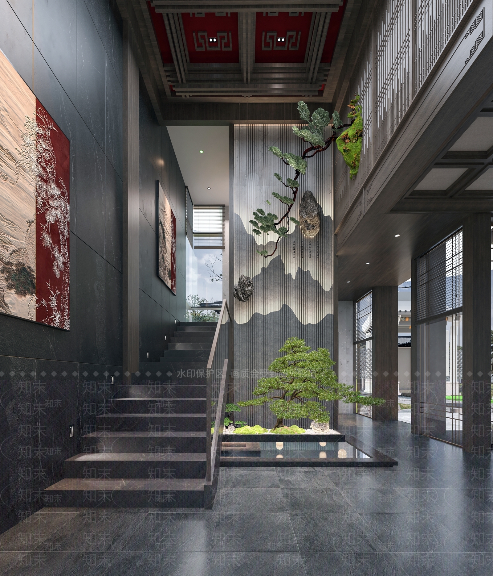 新中式楼梯间3D模型下载【ID:1133790847】