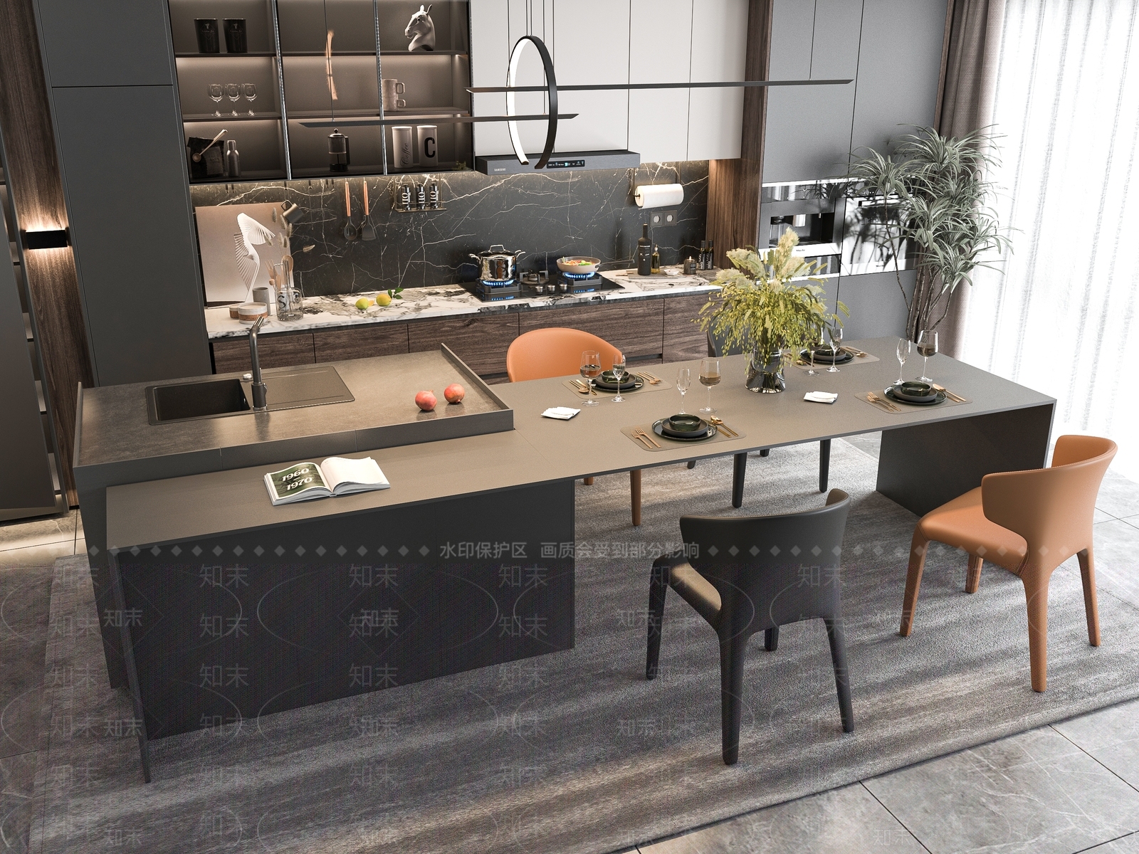 现代吧台吧椅组合3D模型下载【ID:1133796800】