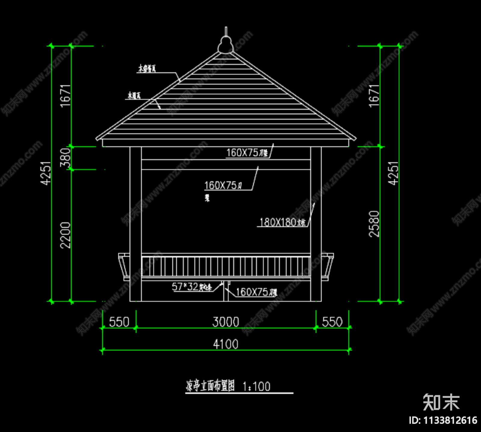 四角亭cad施工图下载【ID:1133812616】