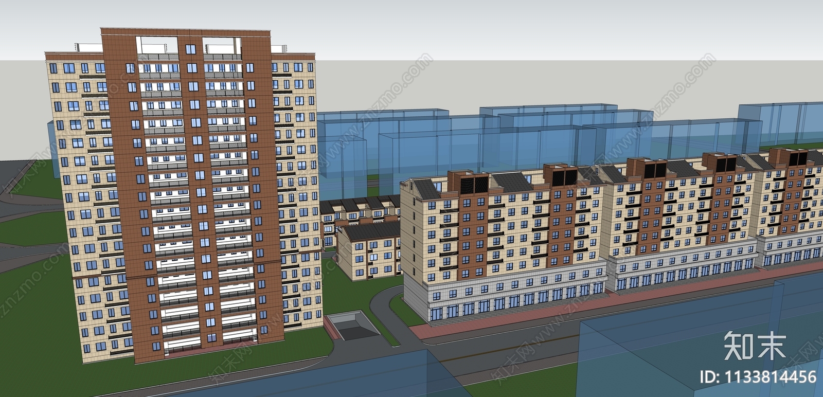 现代小区建筑SU模型下载【ID:1133814456】