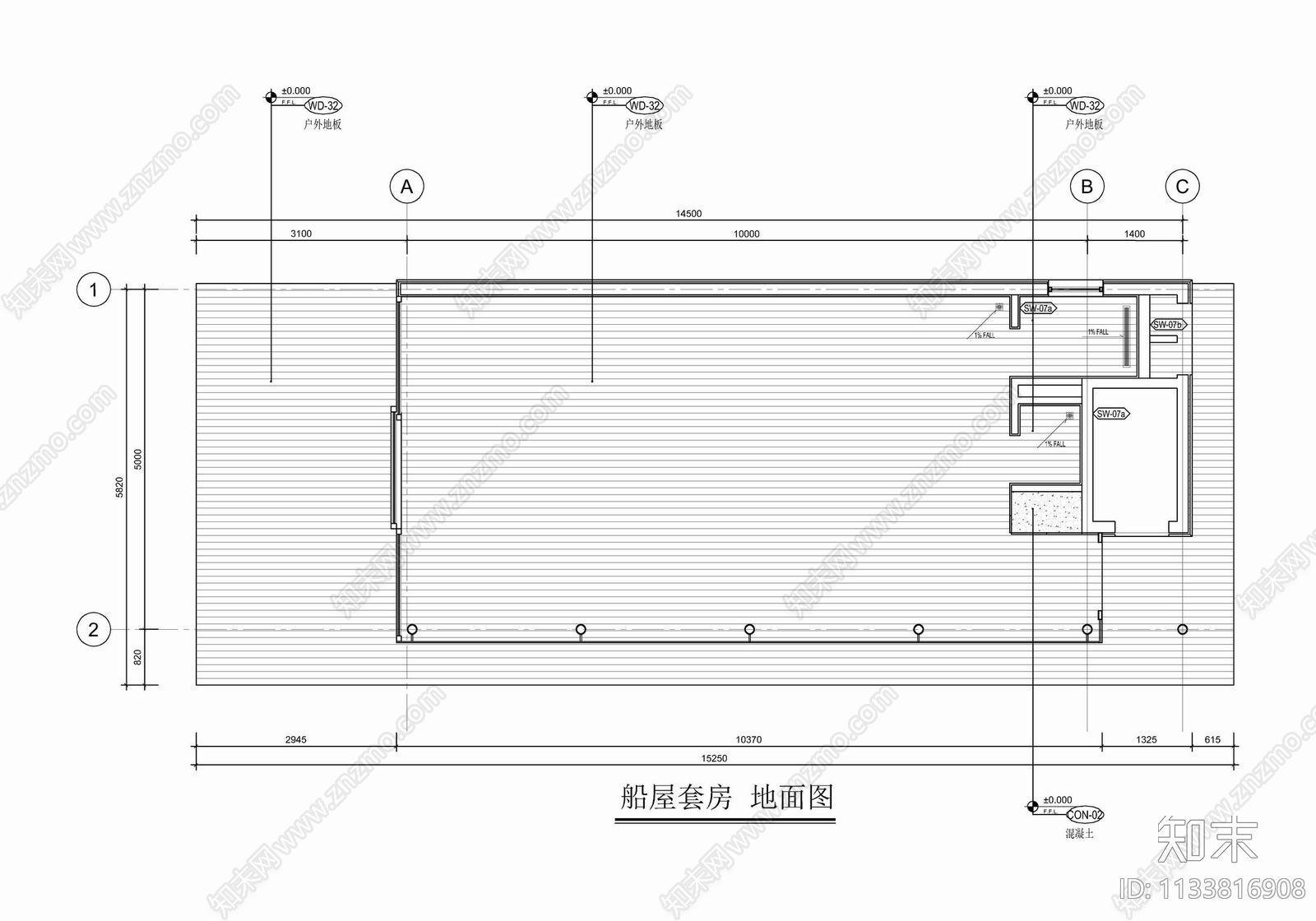 度假酒店船屋主题客房cad施工图下载【ID:1133816908】