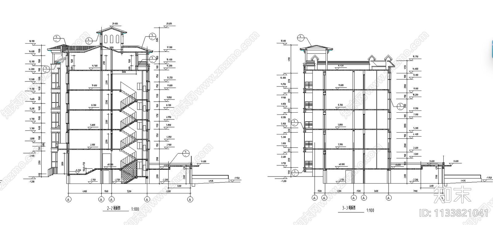 五层商品住宅建筑cad施工图下载【ID:1133821041】