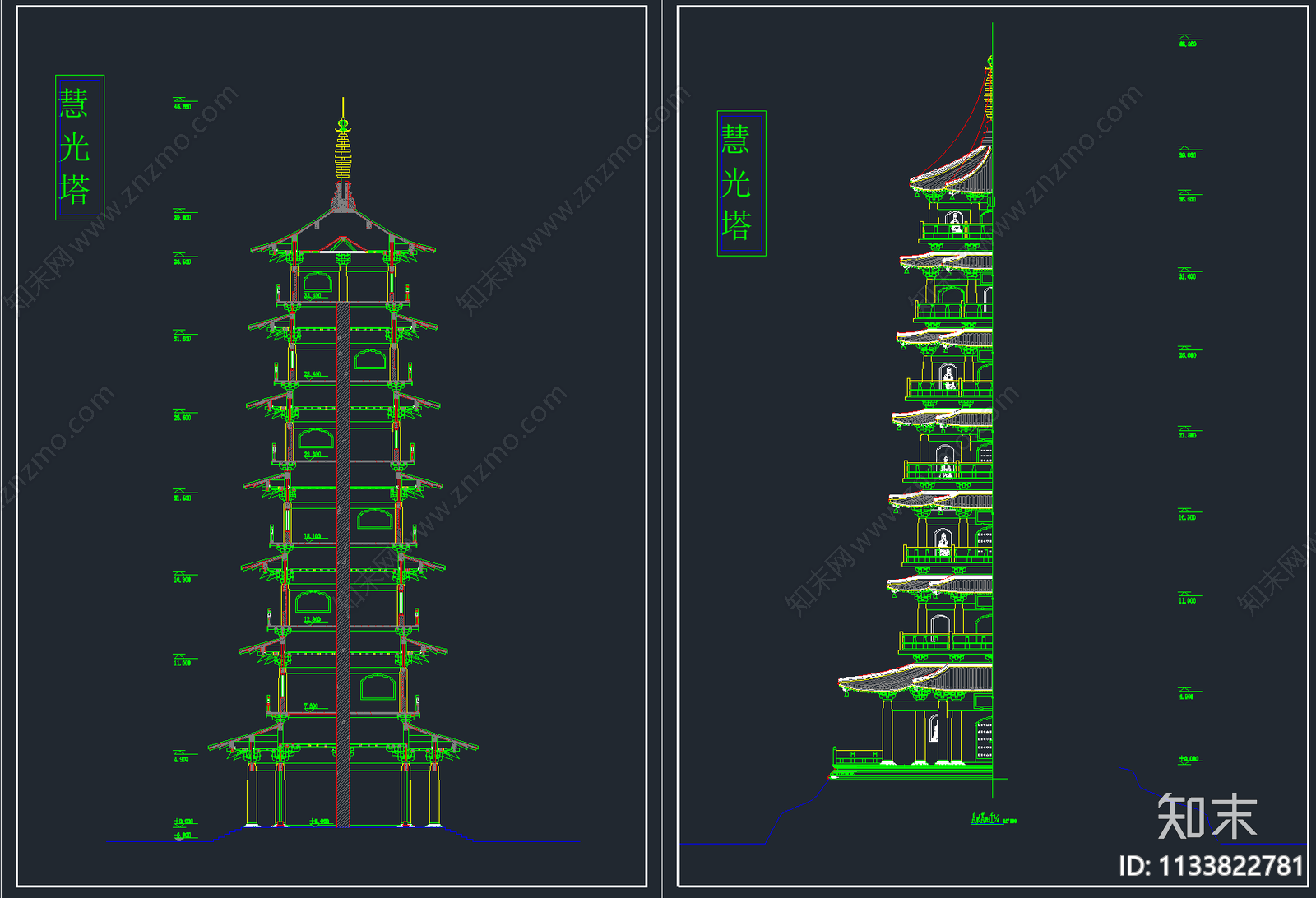 12套精品古塔佛塔建筑cad施工图下载【ID:1133822781】