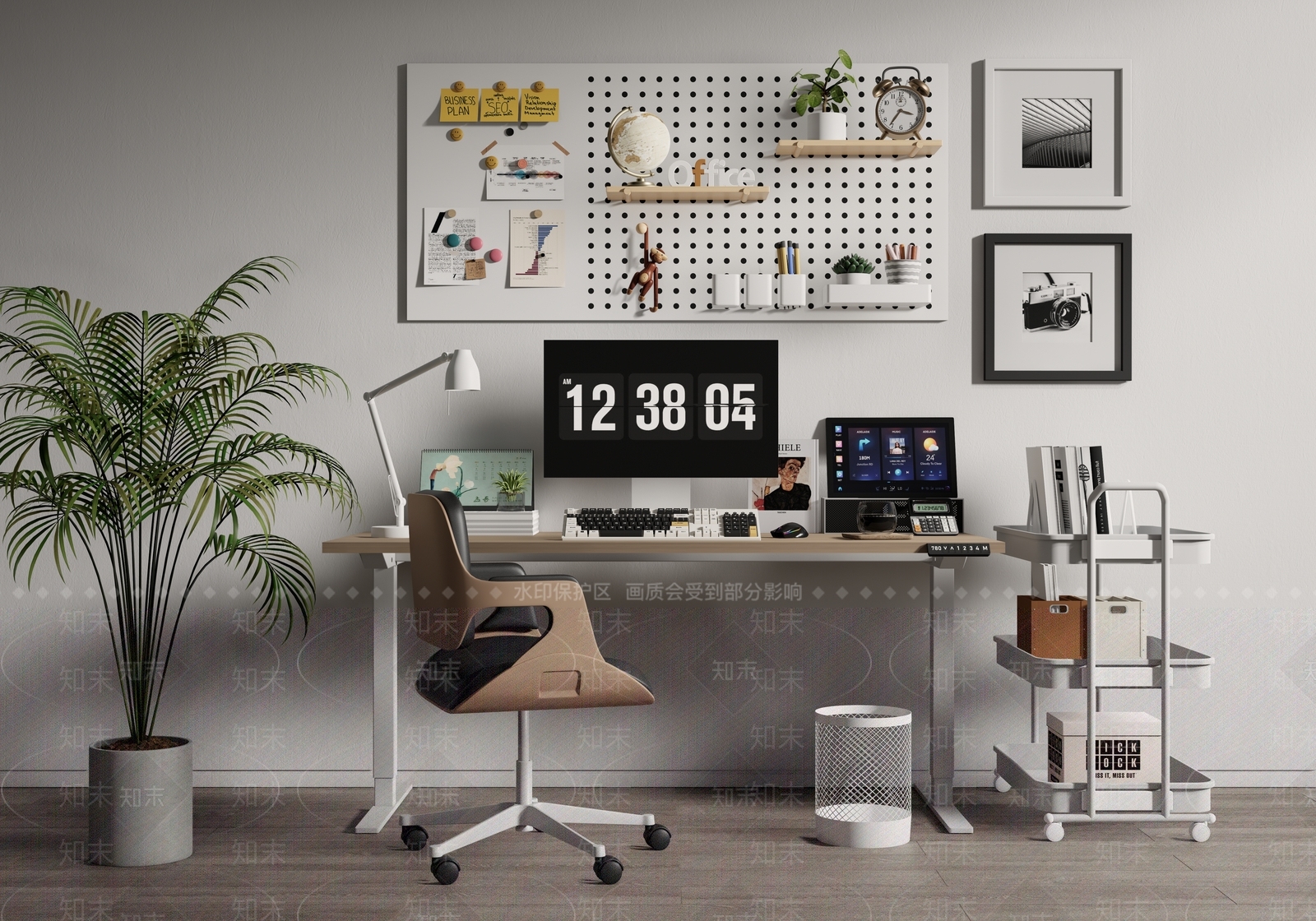 现代书桌椅组合3D模型下载【ID:1133822758】