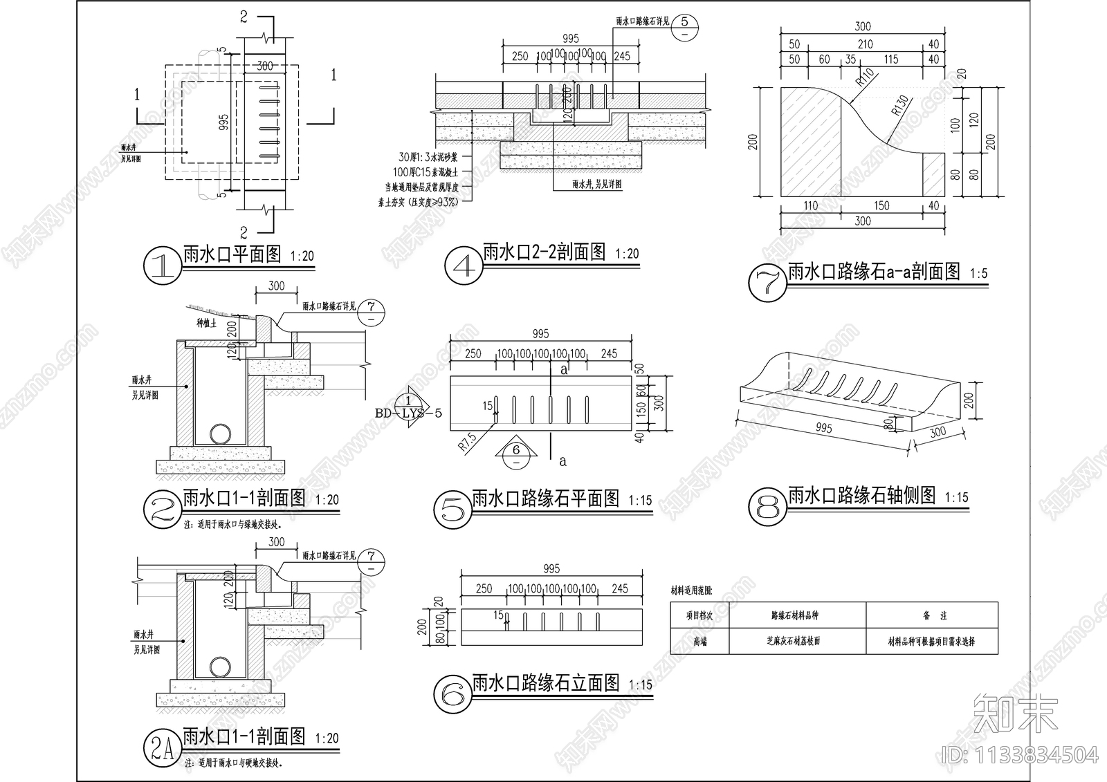 道路路缘石做法标准cad施工图下载【ID:1133834504】