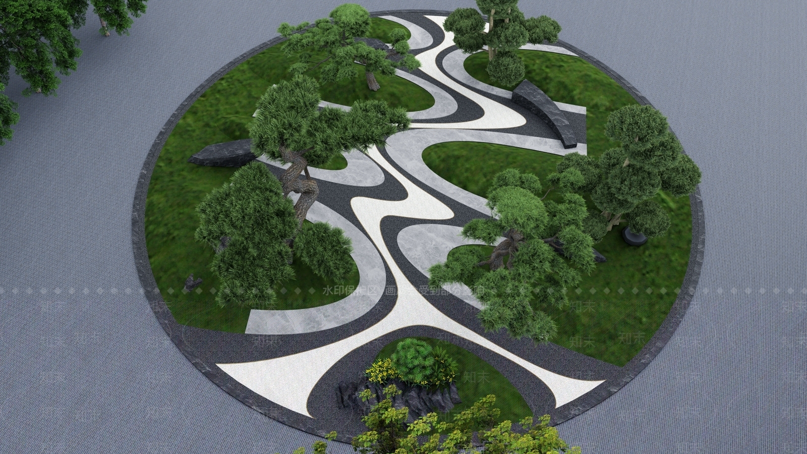 新中式禅意微地形景观SU模型下载【ID:1133836843】