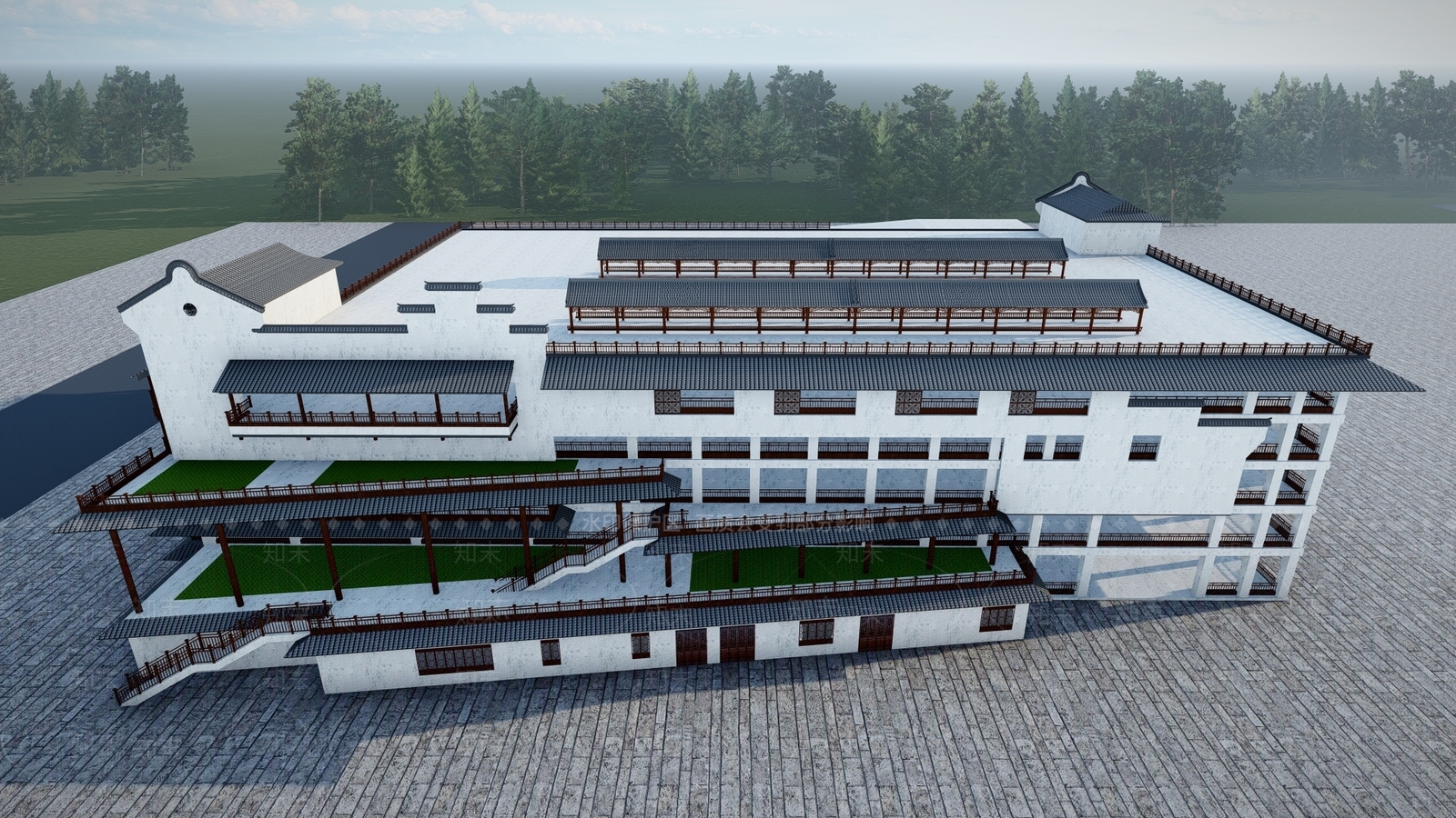 中式停车场SU模型下载【ID:1133839181】
