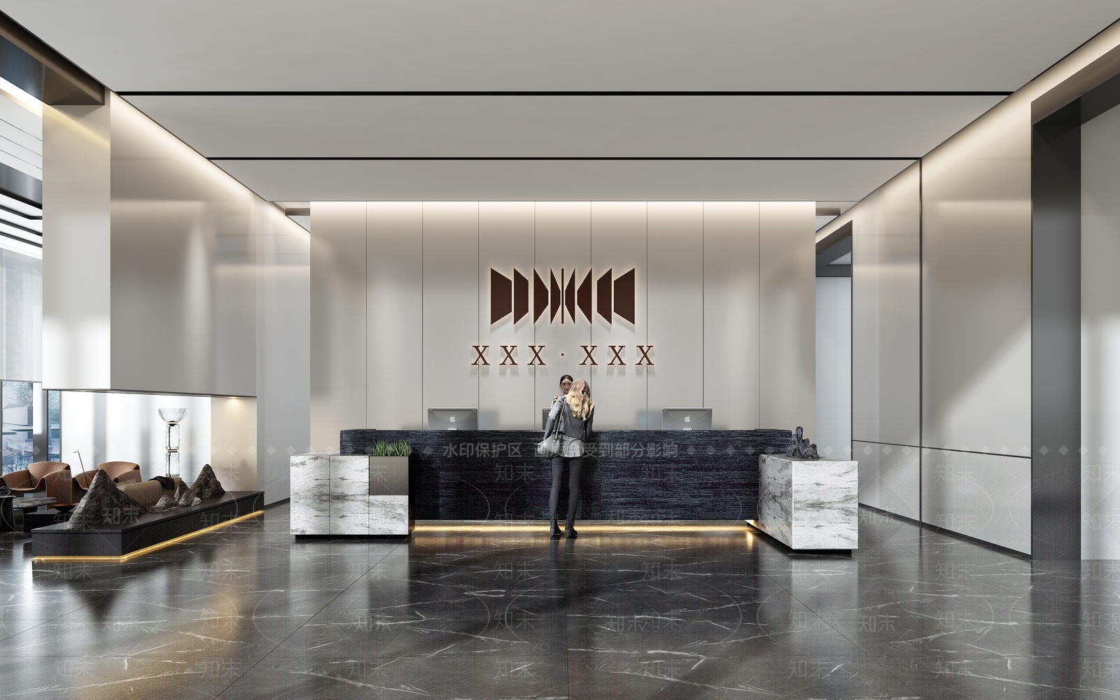 现代大厅前台接待区3D模型下载【ID:1133859687】