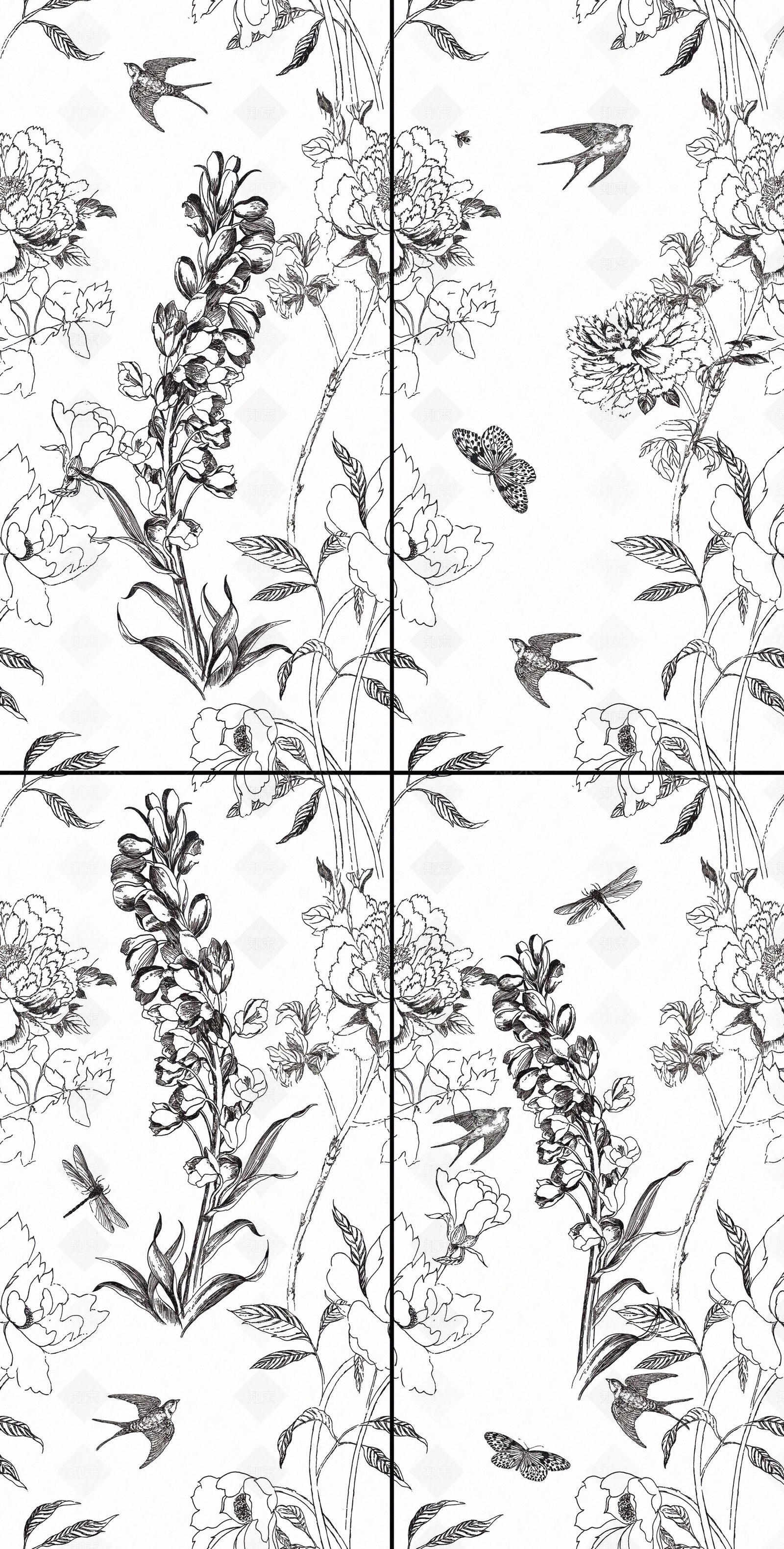 现代植物花砖贴图下载【ID:1133863849】