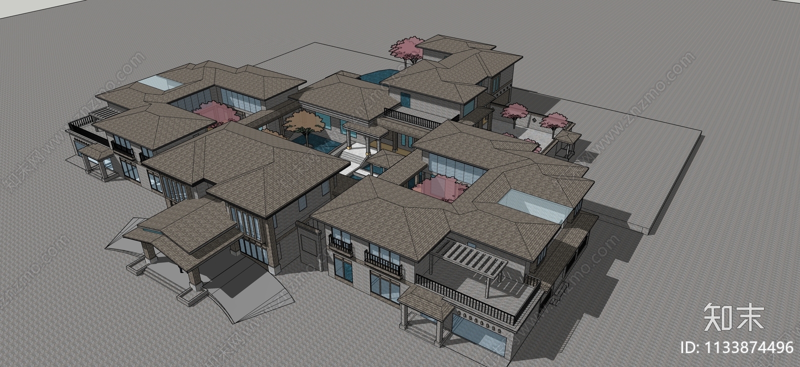 中式四合院SU模型下载【ID:1133874496】