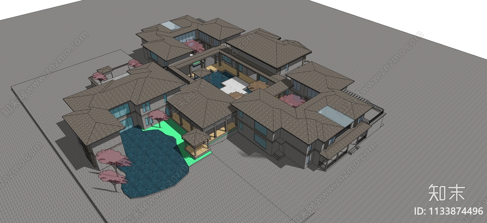 中式四合院SU模型下载【ID:1133874496】