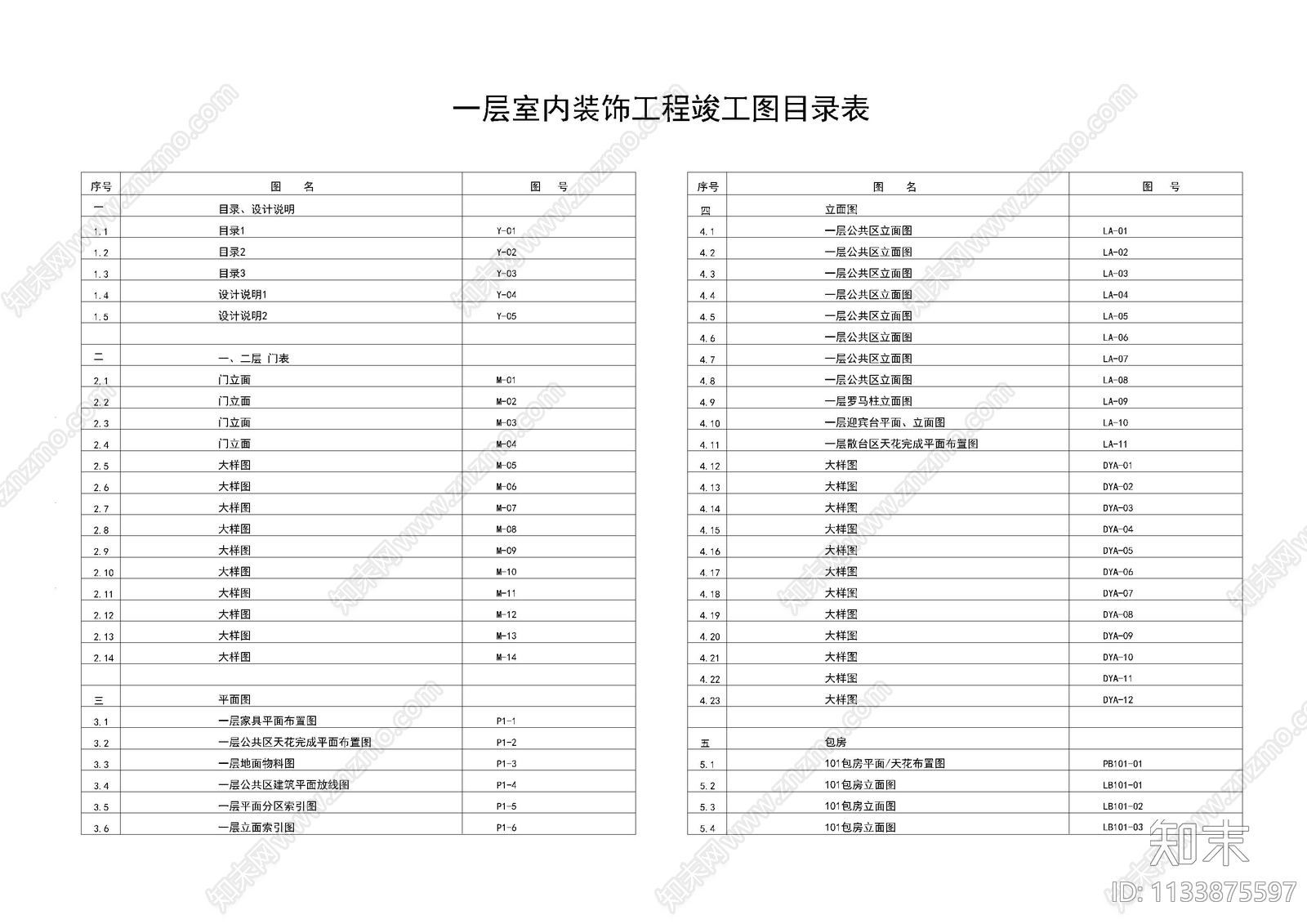 餐厅封面目录cad施工图下载【ID:1133875597】