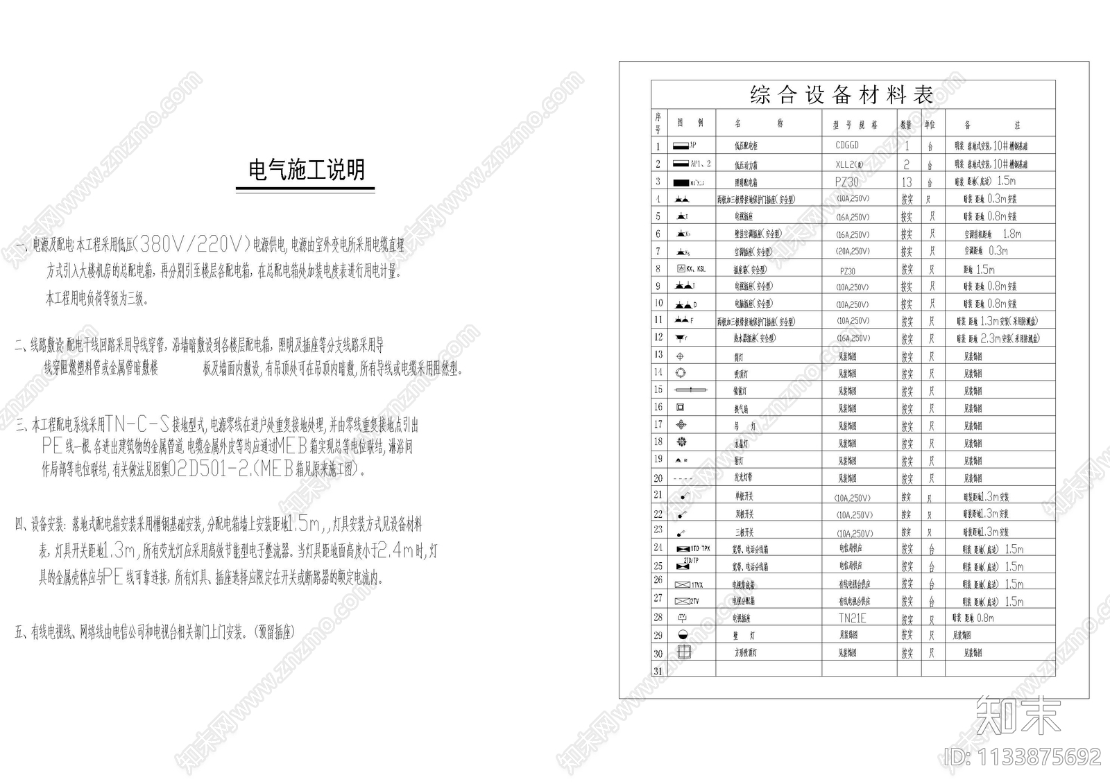 电气给排水设计说明cad施工图下载【ID:1133875692】