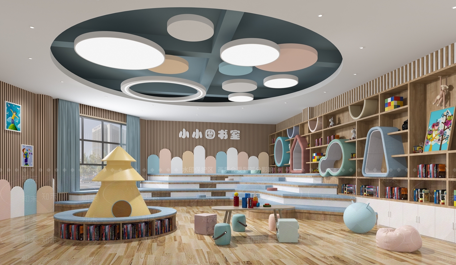 现代幼儿园图书室3D模型下载【ID:1133880686】