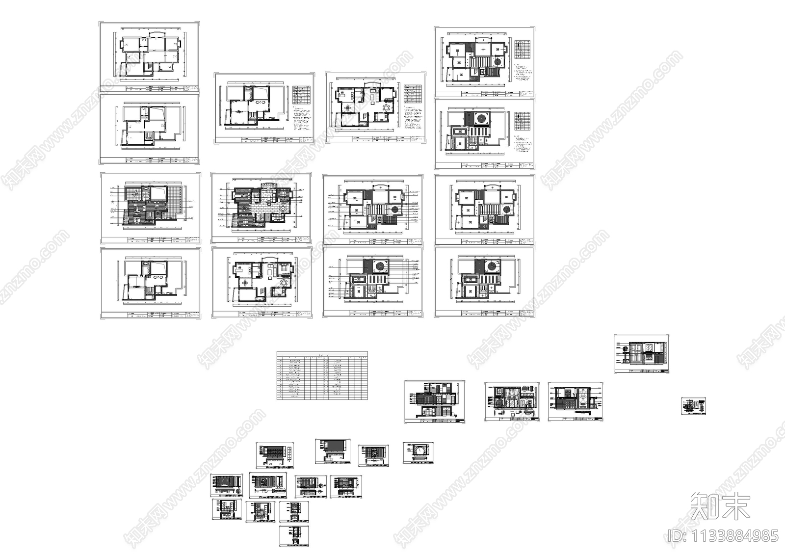 中式平层家装cad施工图下载【ID:1133884985】