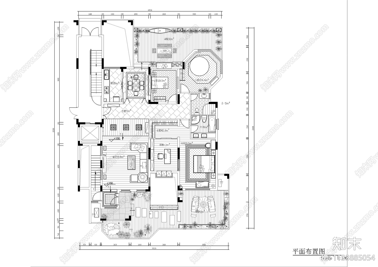 东南亚风格别墅家装cad施工图下载【ID:1133885054】