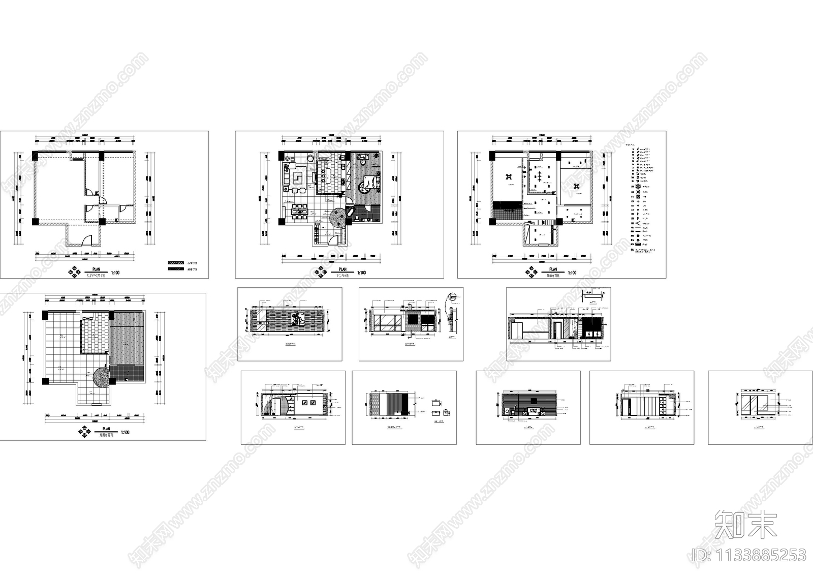 中式平层家装cad施工图下载【ID:1133885253】