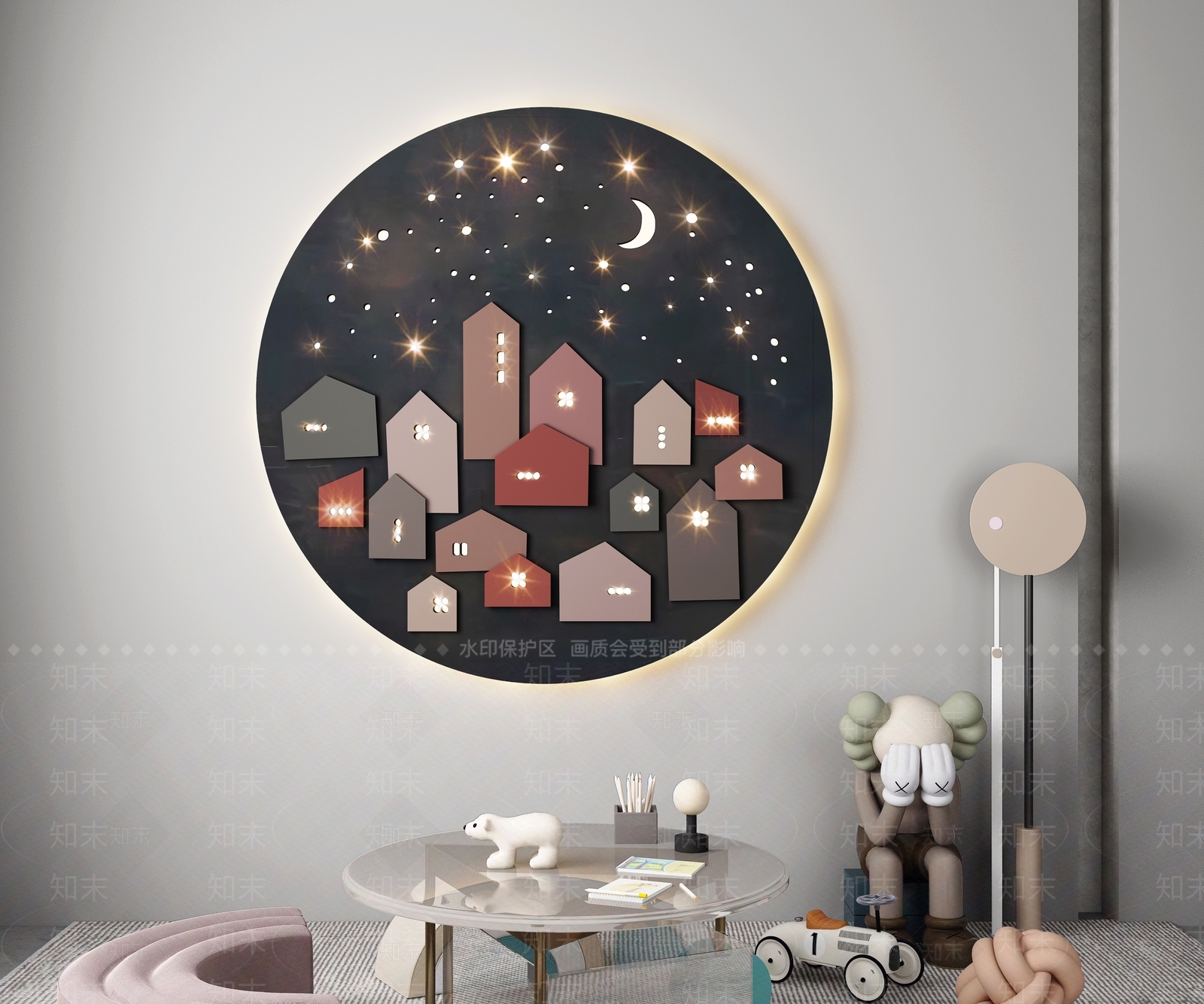 现代圆形儿童房墙饰挂件3D模型下载【ID:1133886017】