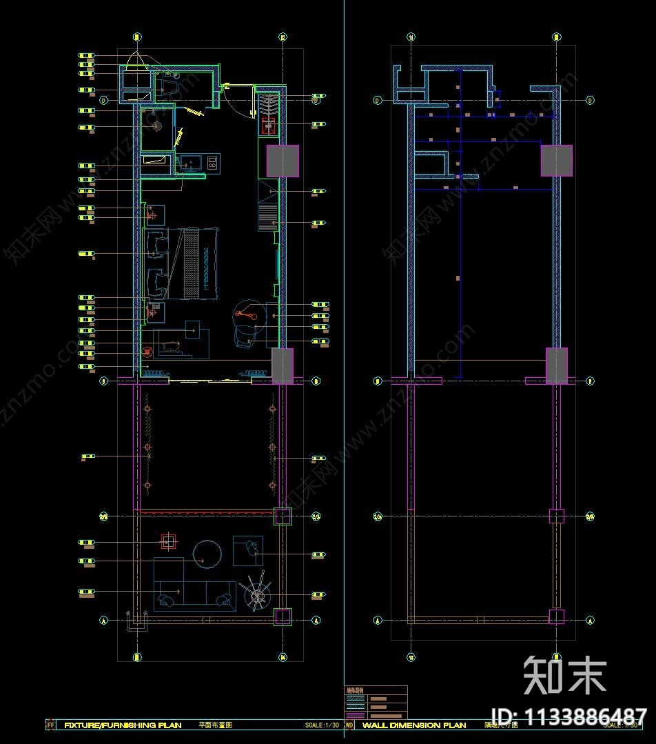 酒店客房CAD平立面cad施工图下载【ID:1133886487】