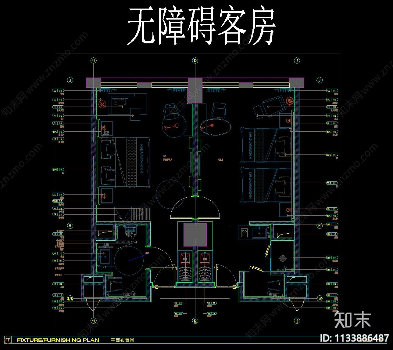 酒店客房CAD平立面cad施工图下载【ID:1133886487】