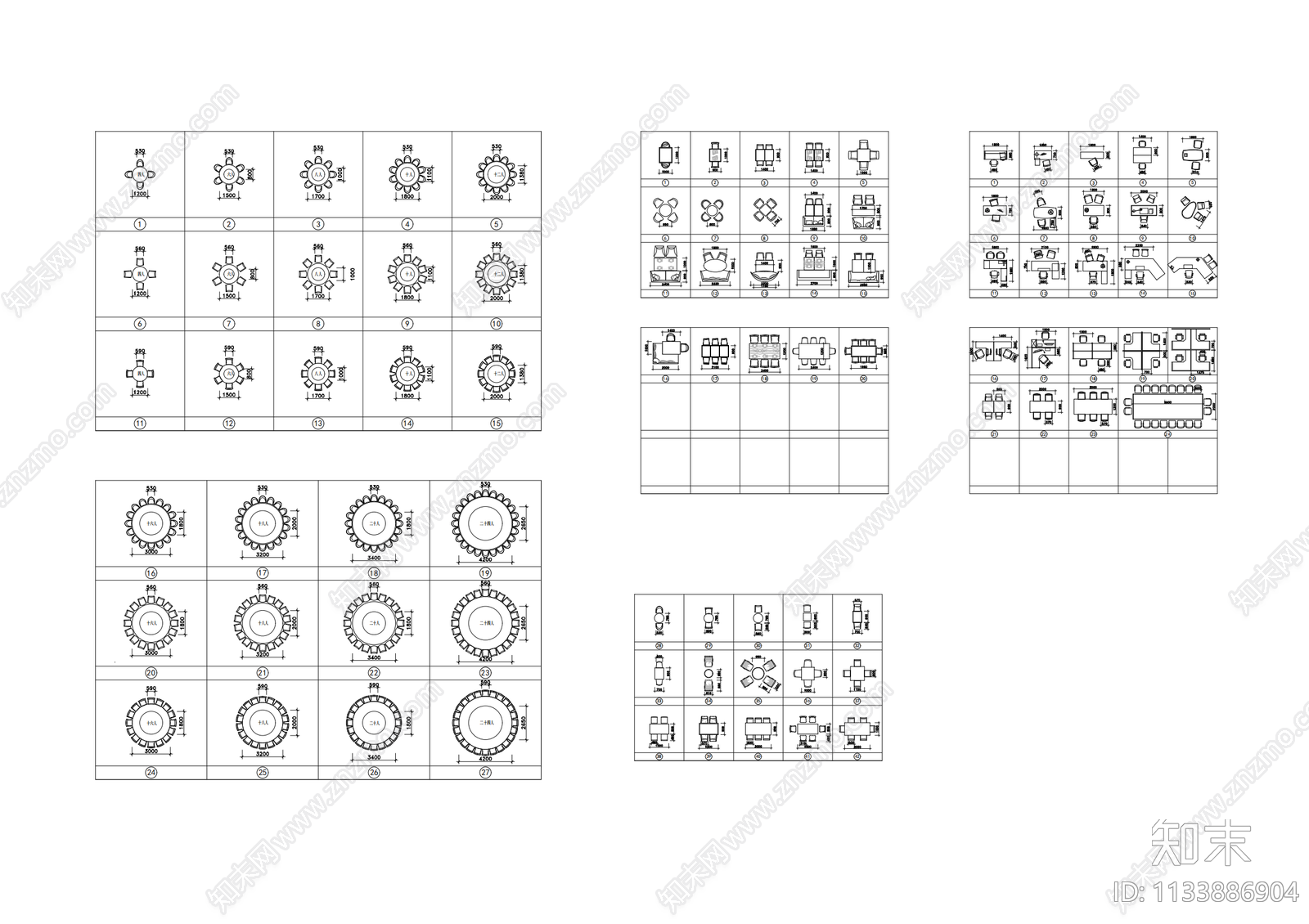 餐桌椅床施工图下载【ID:1133886904】