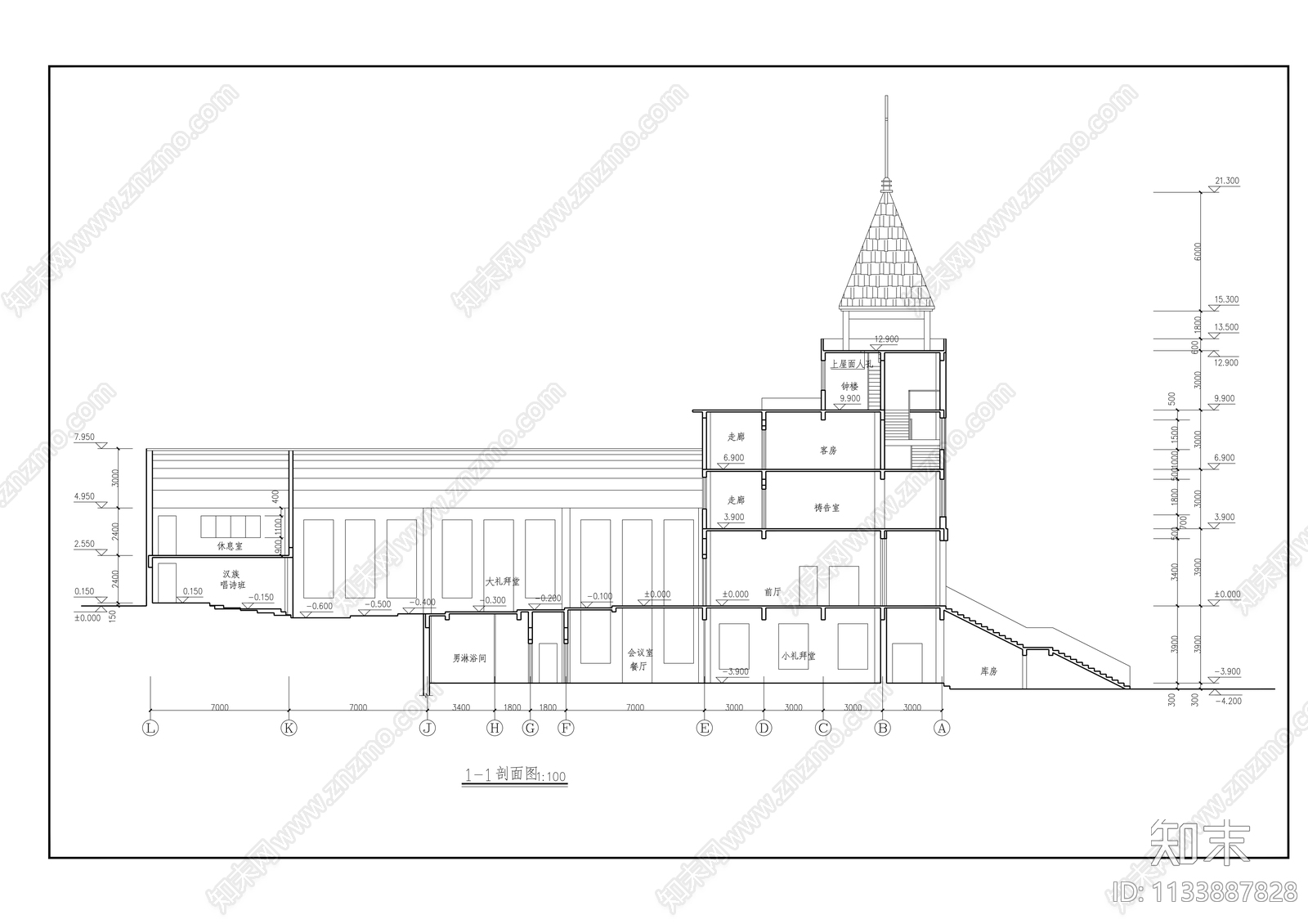 基督教会全套建筑cad施工图下载【ID:1133887828】