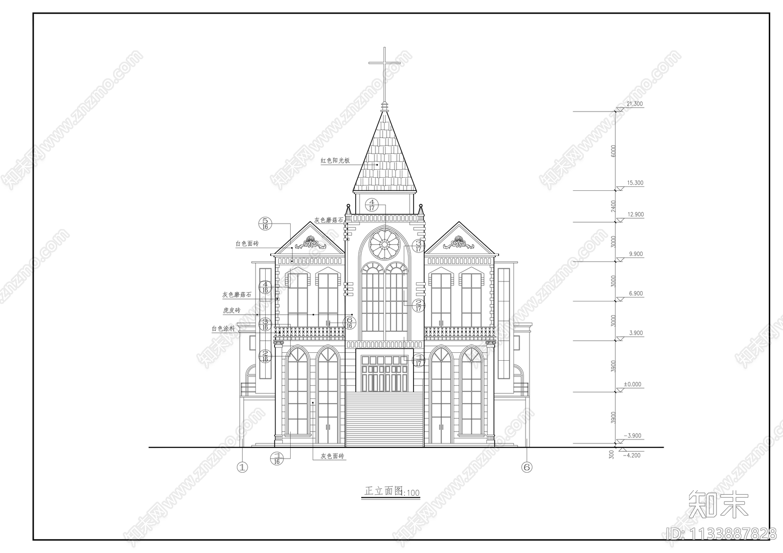 基督教会全套建筑cad施工图下载【ID:1133887828】