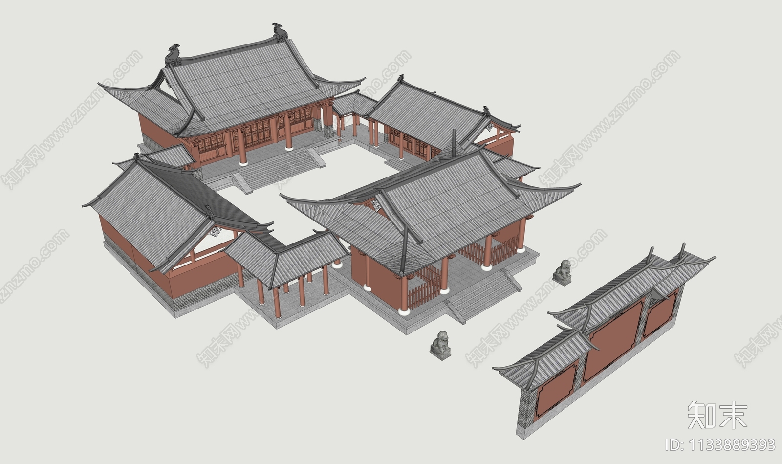 中式寺庙建筑SU模型下载【ID:1133889393】