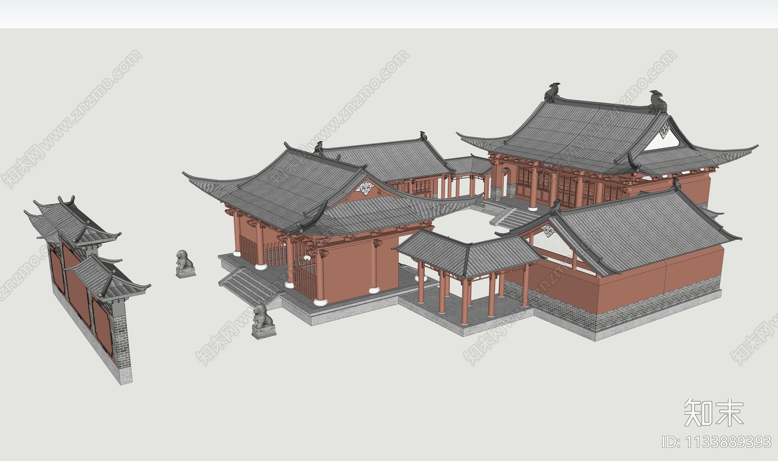 中式寺庙建筑SU模型下载【ID:1133889393】