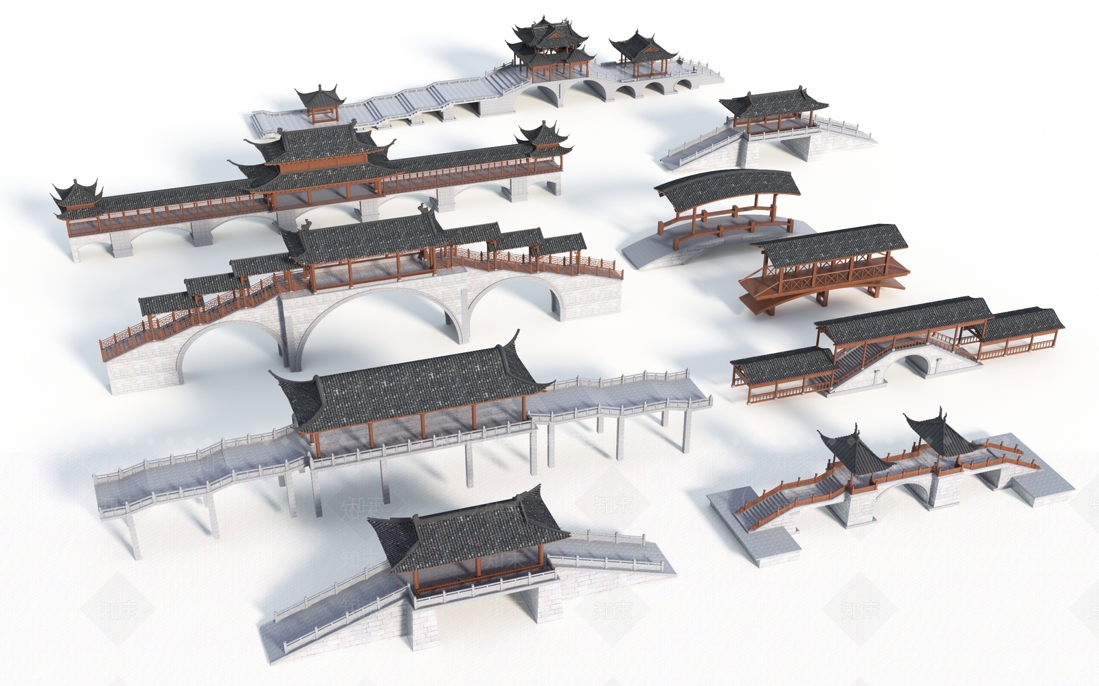 中式廊桥3D模型下载【ID:1133896032】