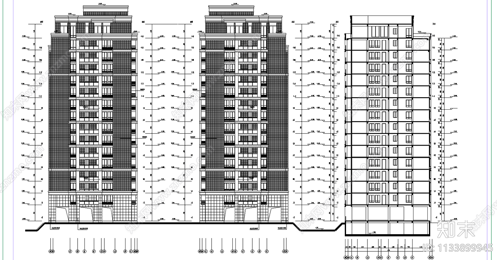 紫桂苑4号楼住宅建筑cad施工图下载【ID:1133899945】