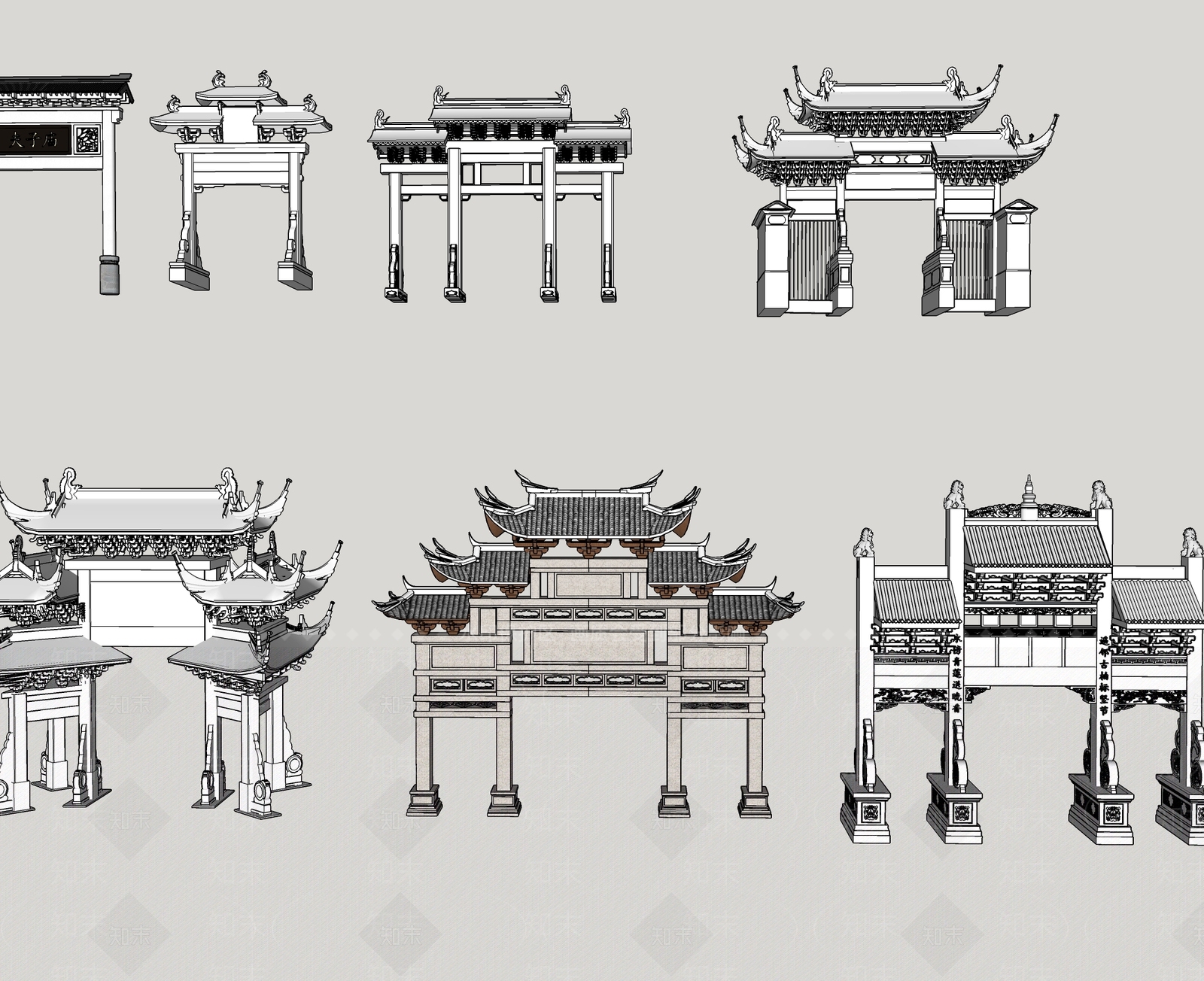 中式牌坊牌楼SU模型下载【ID:1133901268】
